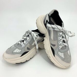 Maje NWOT Grey W20 Leather Reflective City Sneakers, 38